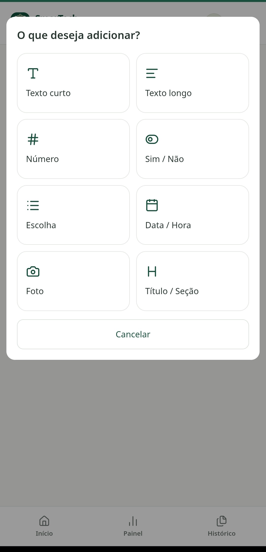 Captura real do aplicativo: Adicione só o que importa