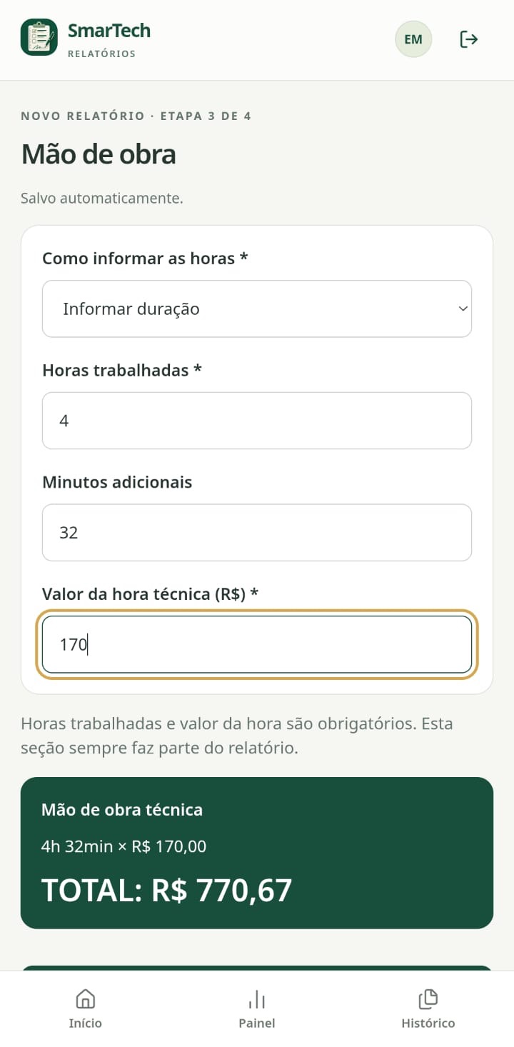 Captura real do aplicativo: Informe suas horas